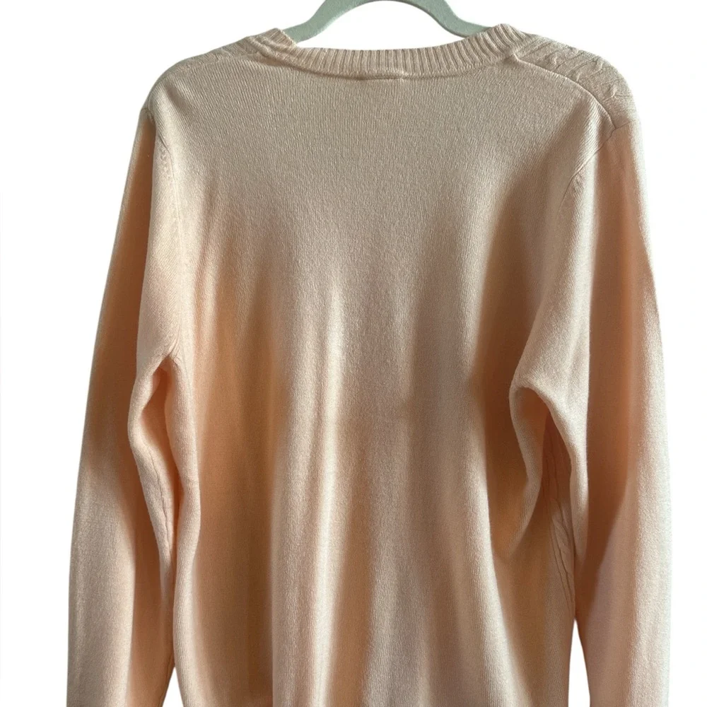 E.S. Sutton Inc. Women's Soft‎ V-Neck Pullover Apricot Cable Knit Sweater Sz XL